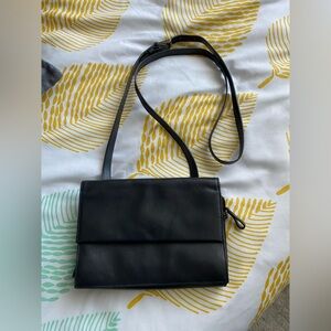Caslon Black Leather clutch with long strap
